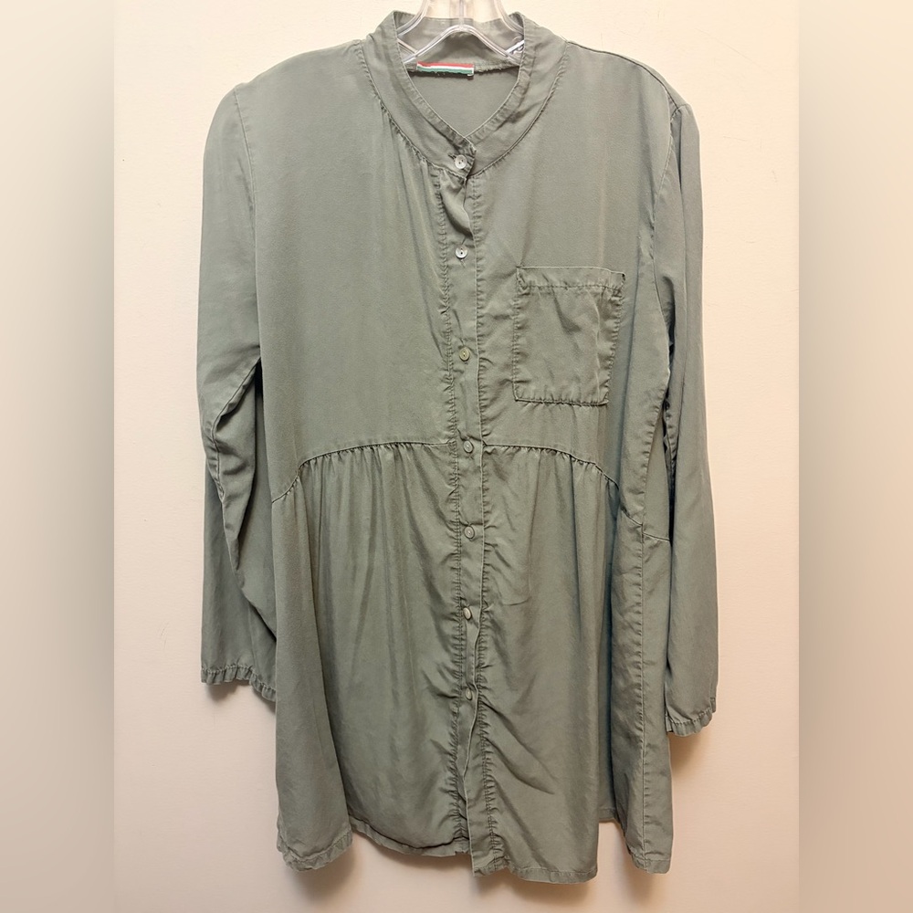 MADE IN ITALY Lyocell Green Button-Up Tunic/Dress